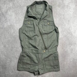 We The Free Novelty Asymmetrical Zipper Linen Romper Short Green Pockets Sz 6